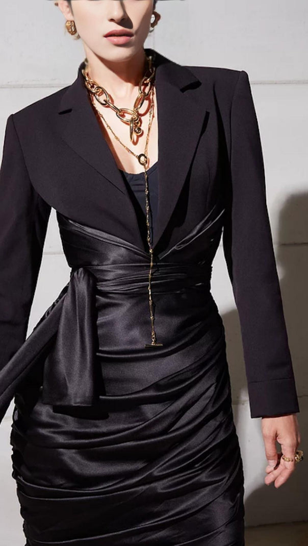 AIIZIE FOLD SUIT MIDI DRESS IN BLACK - product image