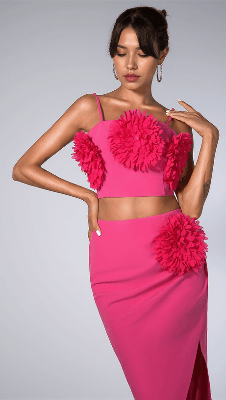 CARLEEN 3D FLORAL RUCHE SKIRT SET