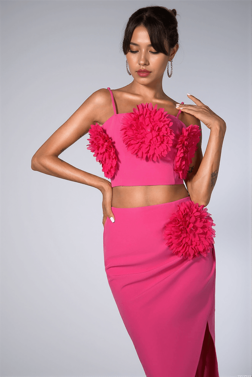 CARLEEN 3D FLORAL RUCHE SKIRT SET