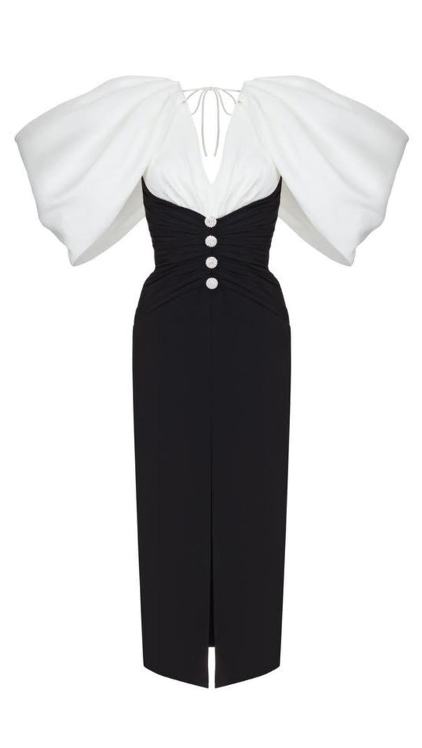 AIIZIE SLIT MIDI DRESS IN BLACK AND WHIRT - product image