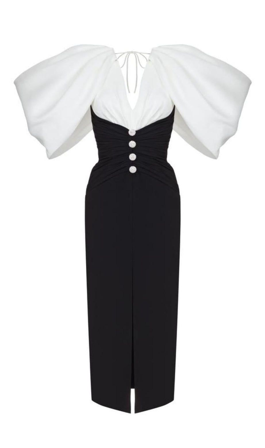 ABITO MIDI CON SPACCO IN NERO E BIANCO