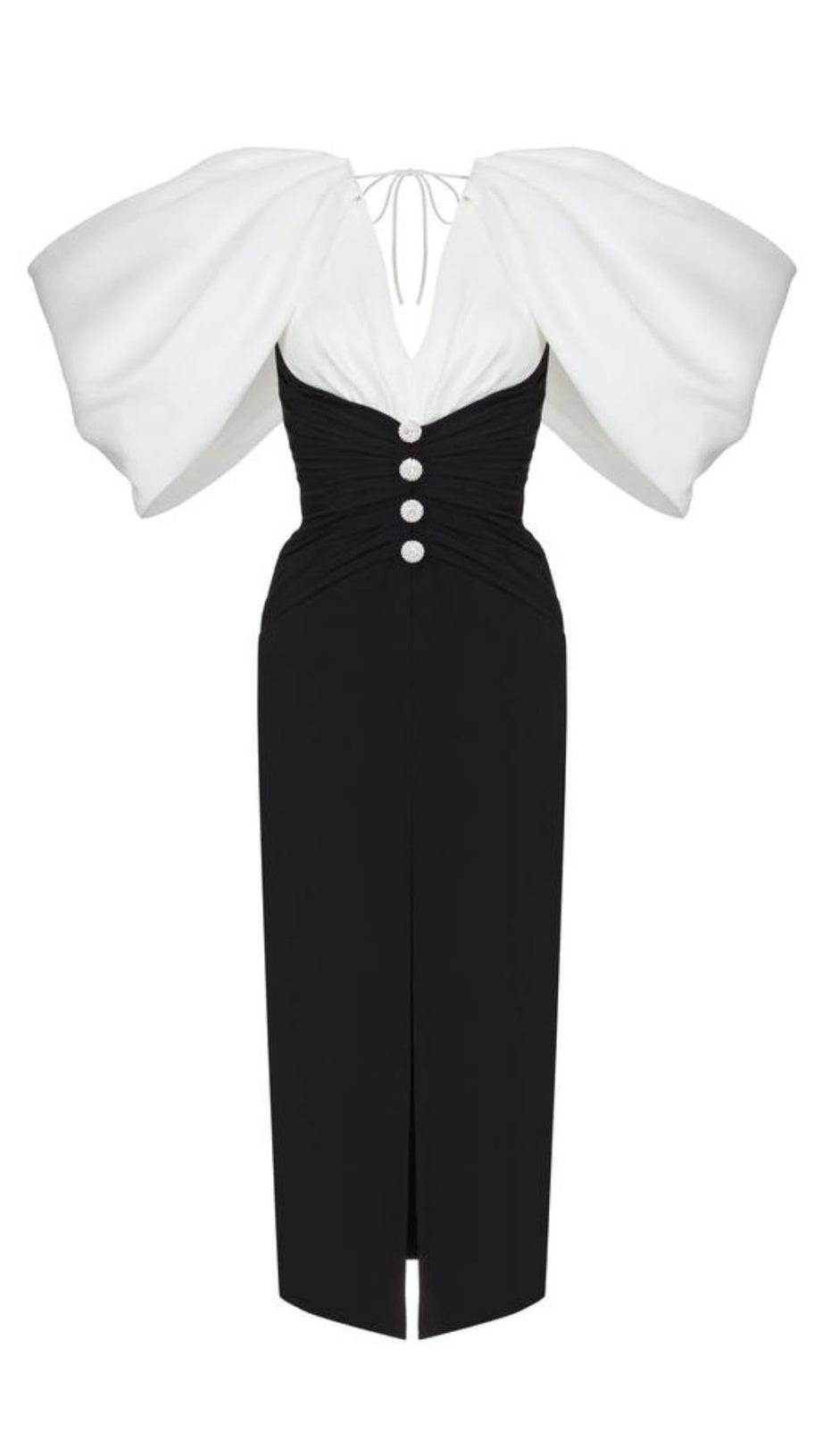 MIDIKLEID MIT GESCHLITZ IN SCHWARZ UND WEISS