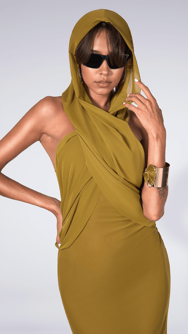 AIIZIE CARLEIGH RUCHE MAXI DRESS WITH HEADSCARF - product image
