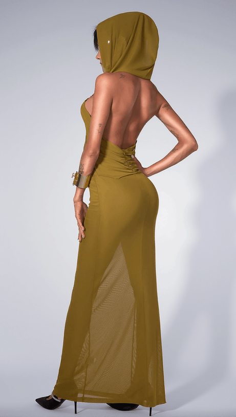 CARLEIGH RUCHE MAXI DRESS WITH HEADSCARF