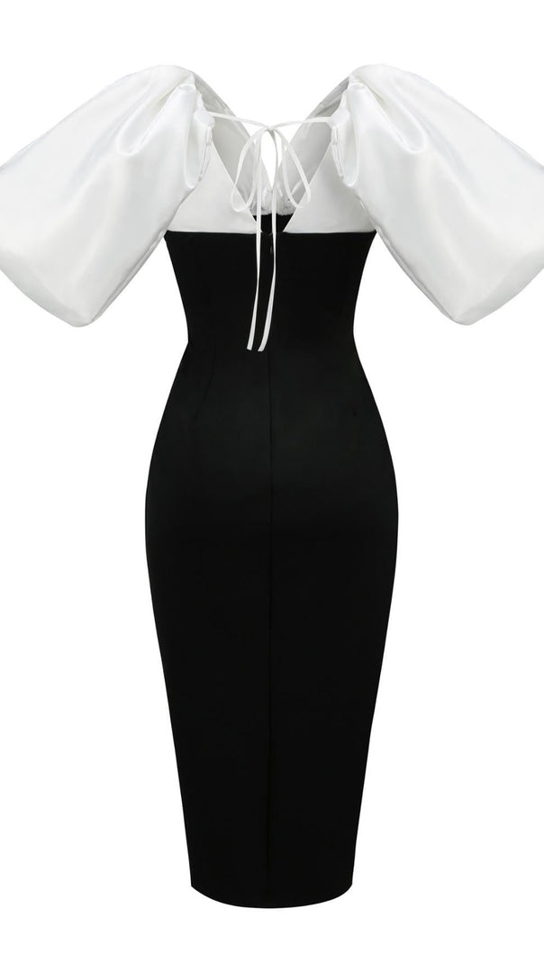 AIIZIE SLIT MIDI DRESS IN BLACK AND WHIRT - product image