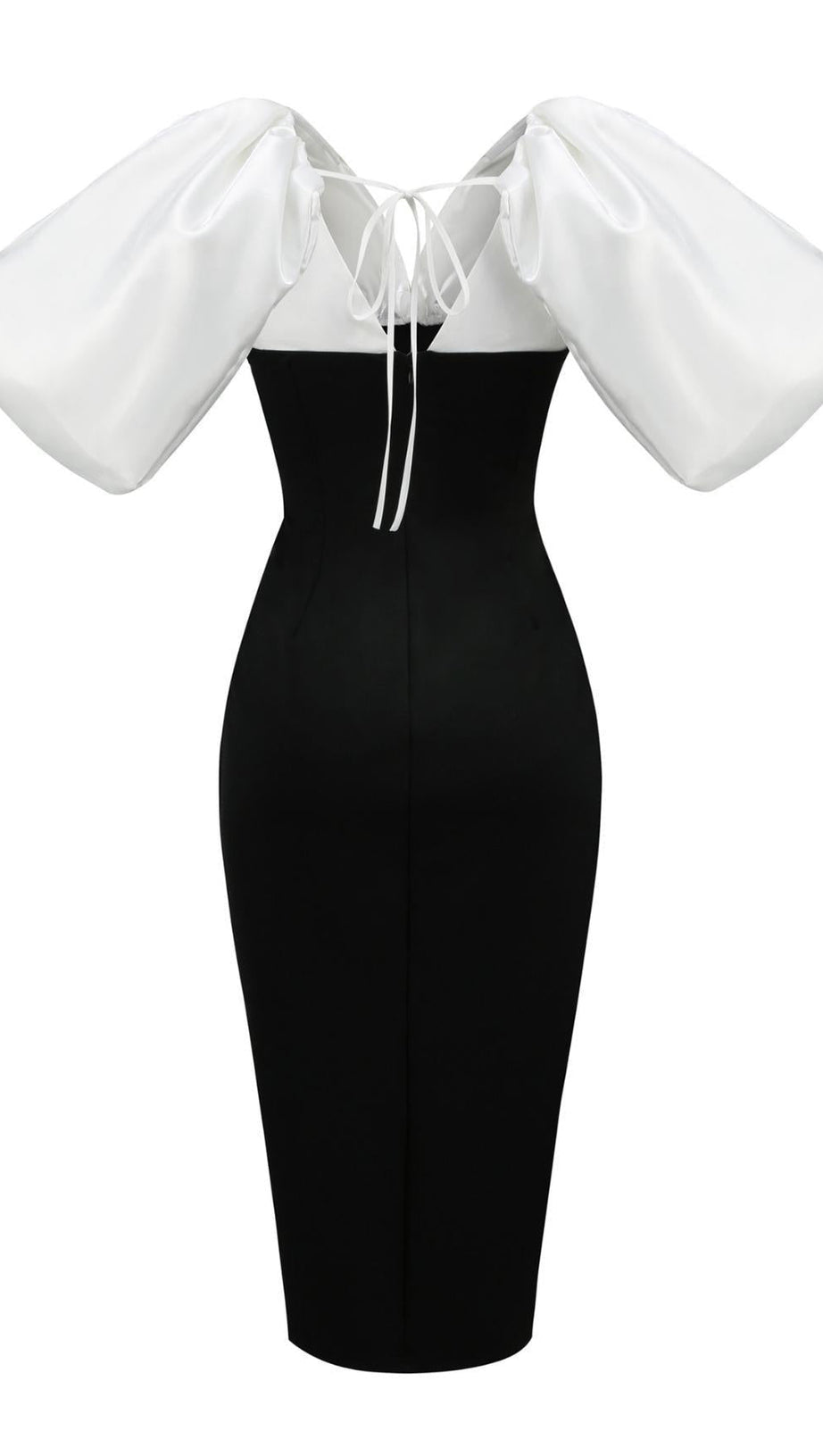 SLIT MIDI DRESS IN BLACK AND WHIRT