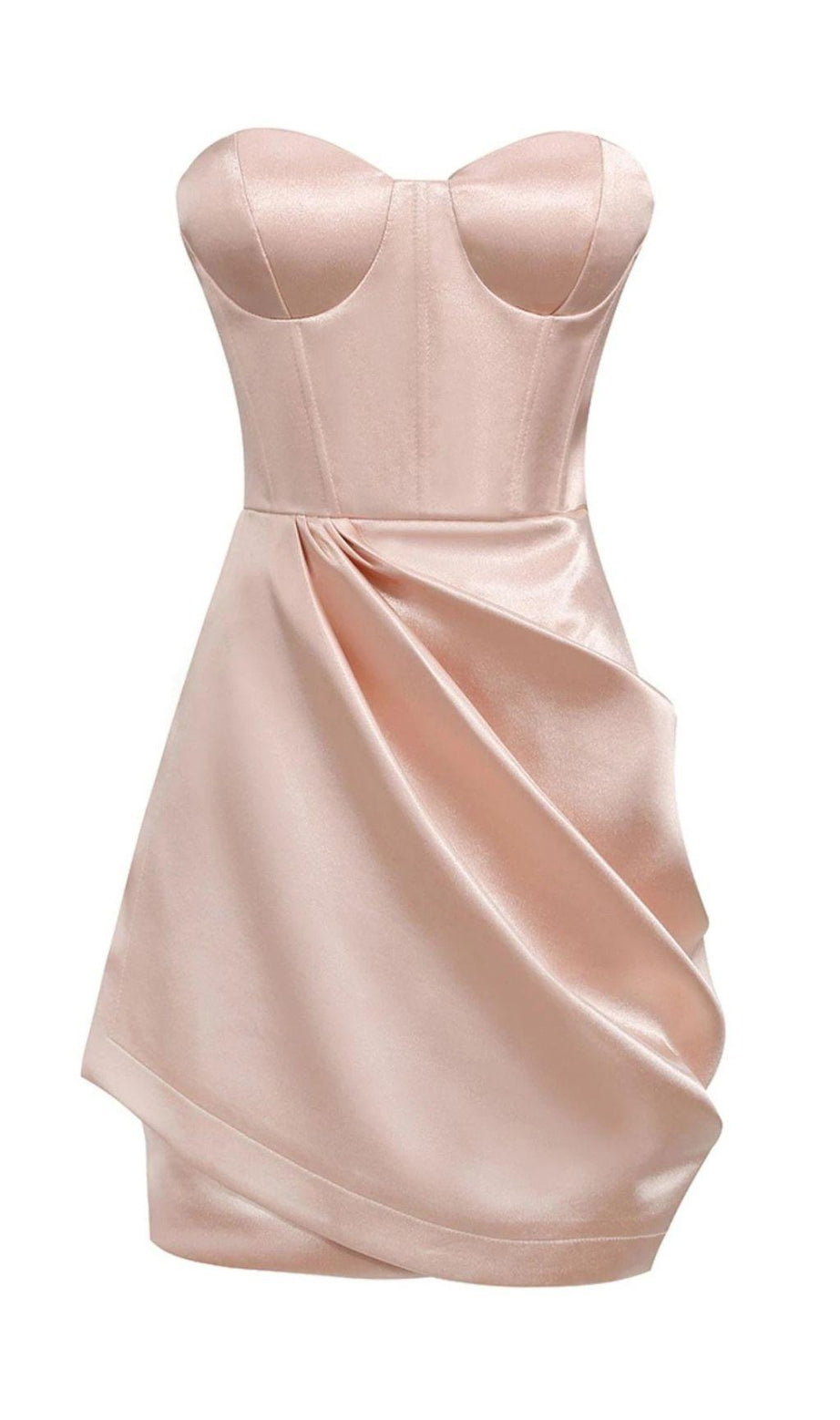 DRAPIERTES TRÄGERLOSES MINIKLEID IN HELLROSA