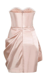 DRAPED STRAPLESS MINI DRESS IN PALE PINK