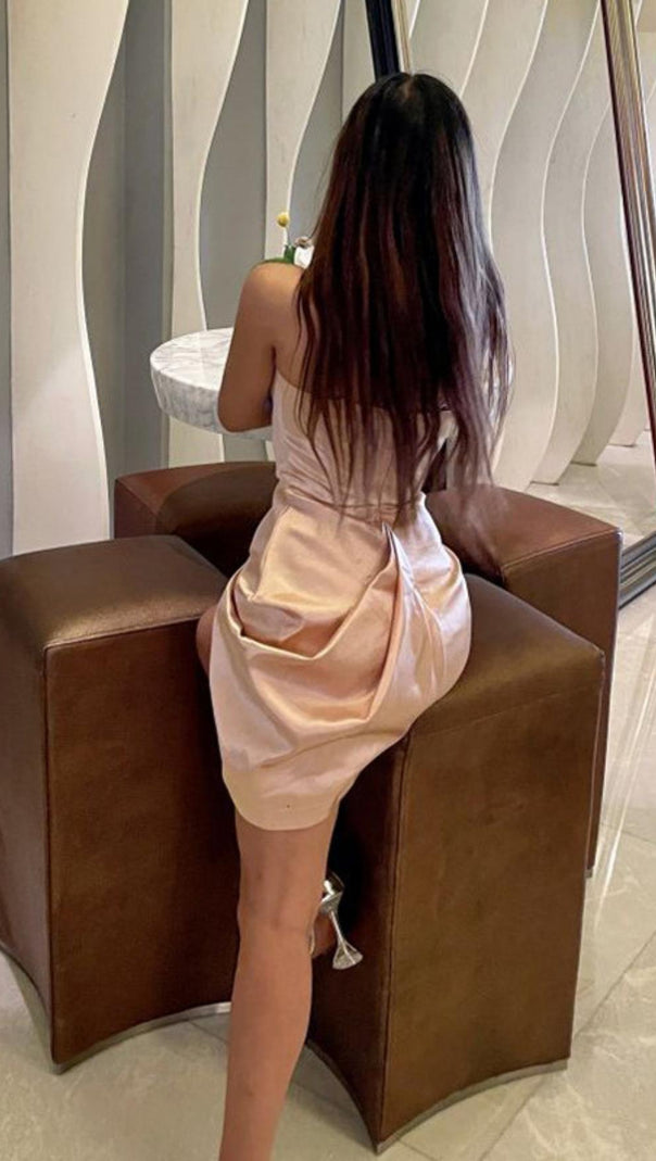 AIIZIE DRAPED STRAPLESS MINI DRESS IN PALE PINK - product image