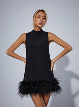 Nisha Feather Mini Dress In Black