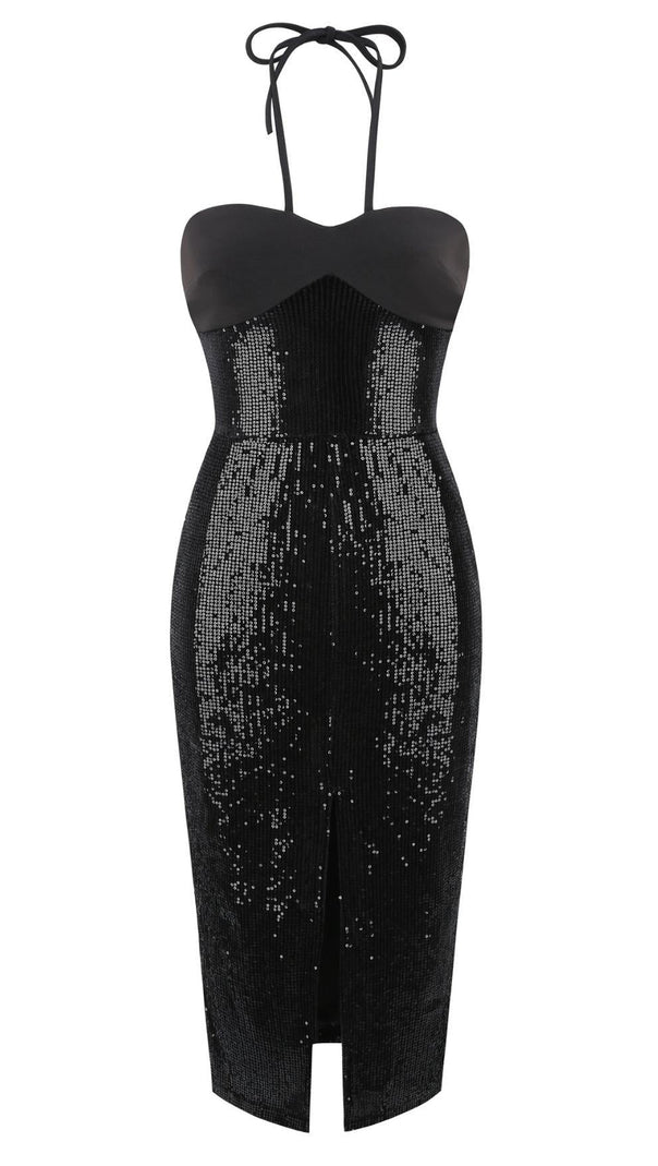 AIIZIE CUT OUT HIGH SPLIT MAXI DRESS IN BLACK - product image