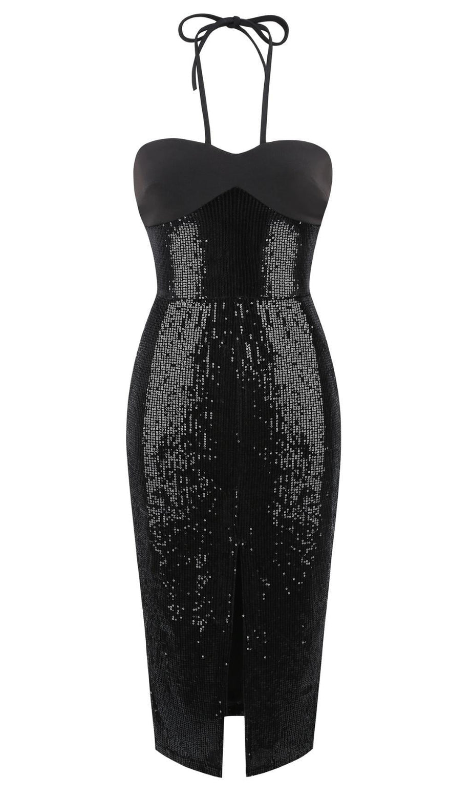 Abito lungo con spacco alto e cut-out in nero