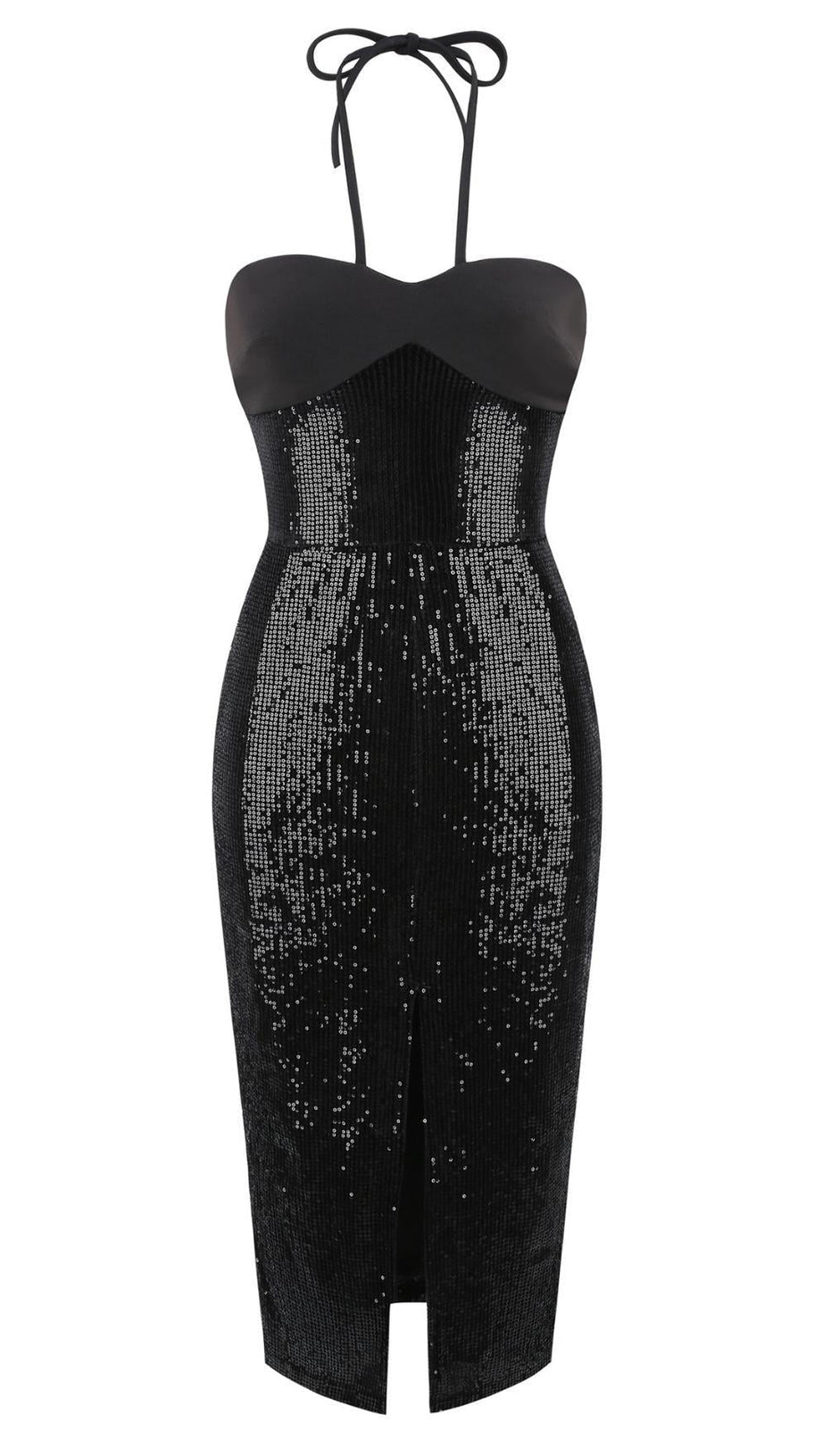 Abito lungo con spacco alto e cut-out in nero