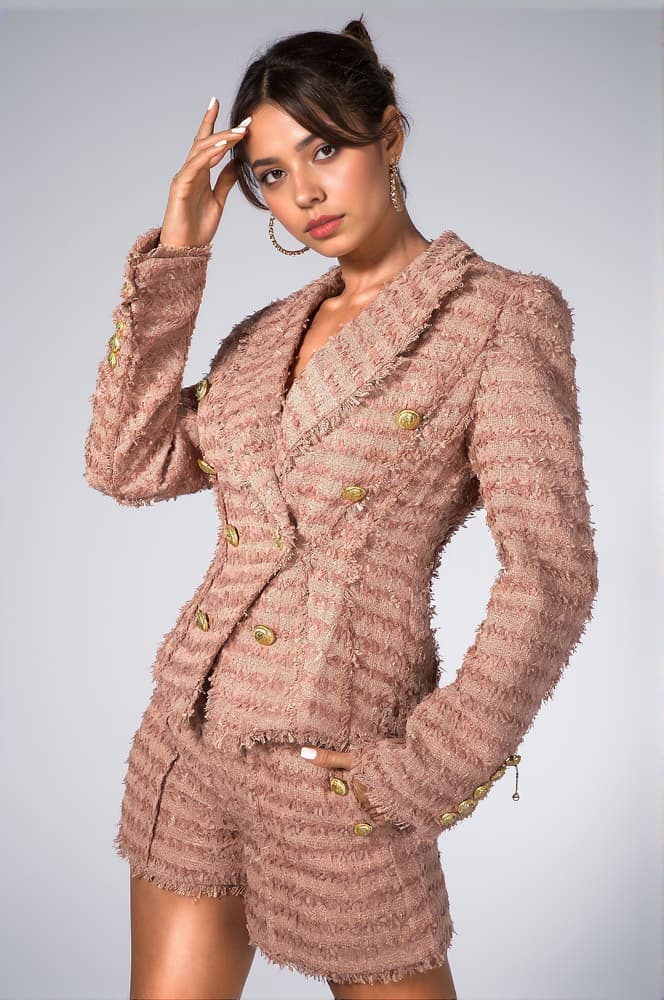 Brendalyn Fringe Tweed Mini Blazer Set