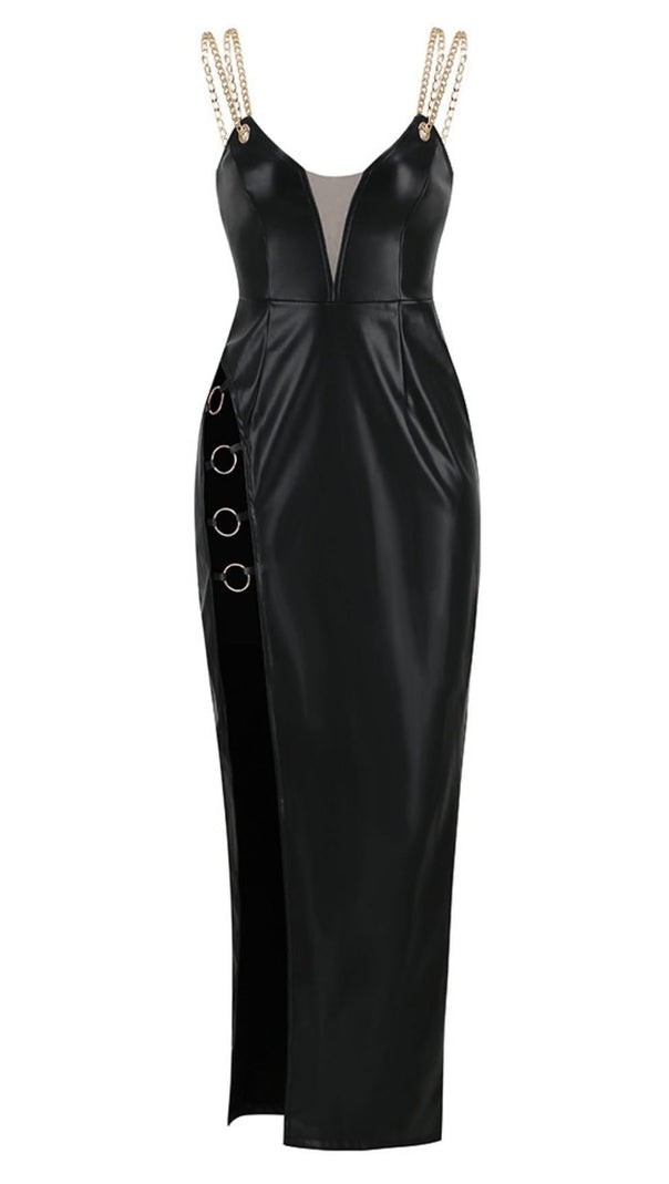 AIIZIE HIGH SLIT DEEP V MIDI DRESS IN BLACK - product image