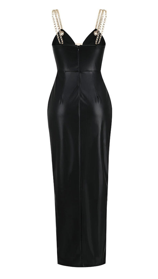 AIIZIE HIGH SLIT DEEP V MIDI DRESS IN BLACK - product image