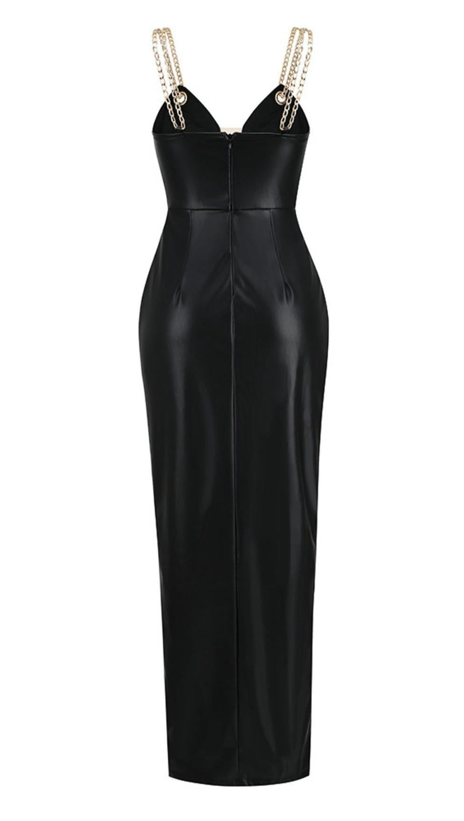 HIGH SLIT DEEP V MIDI DRESS IN BLACK