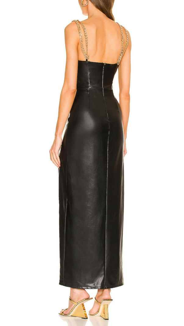 AIIZIE HIGH SLIT DEEP V MIDI DRESS IN BLACK - product image