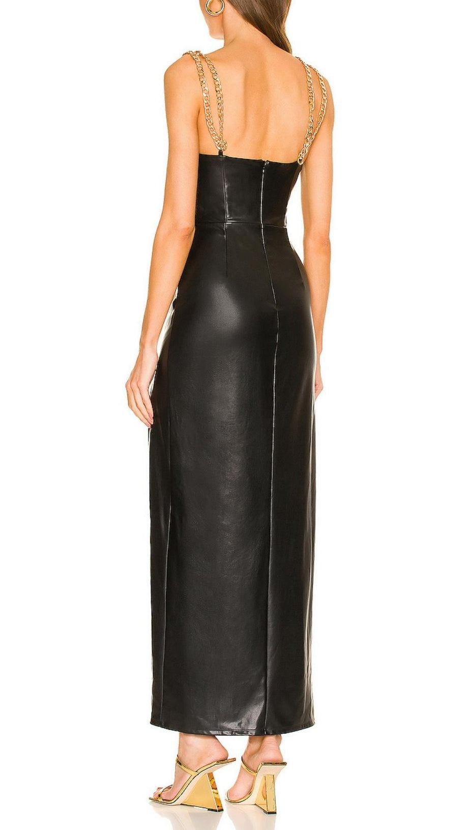 HIGH SLIT DEEP V MIDI DRESS IN BLACK