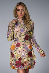 Ferne 3D Floral Long Sleeve Mini Dress