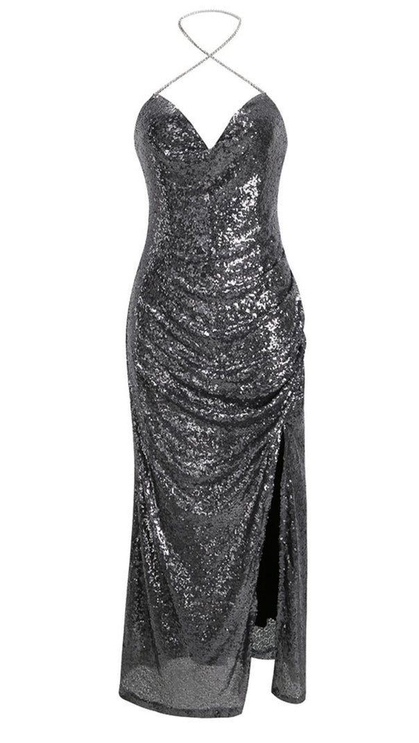 AIIZIE MIDI DRESS WITH SEQUINS SLITS IN SLIVER - product image