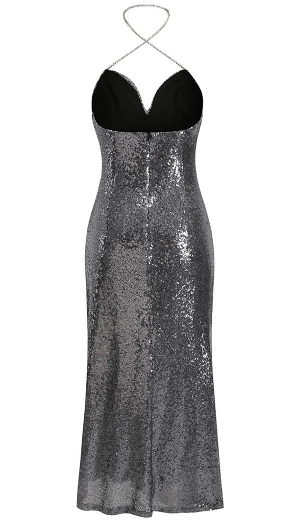 AIIZIE MIDI DRESS WITH SEQUINS SLITS IN SLIVER - product image