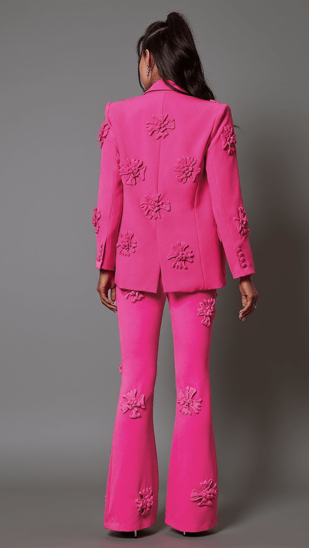 AIIZIE INDIANA FLORAL EMBELLISHED BLAZER SET IN HOT PINK - product image