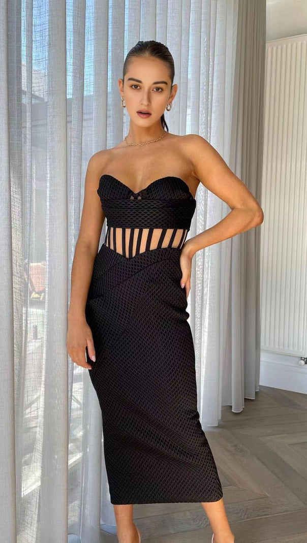 AIIZIE STRAPLESS CORSET DRESS IN BLACK - product image