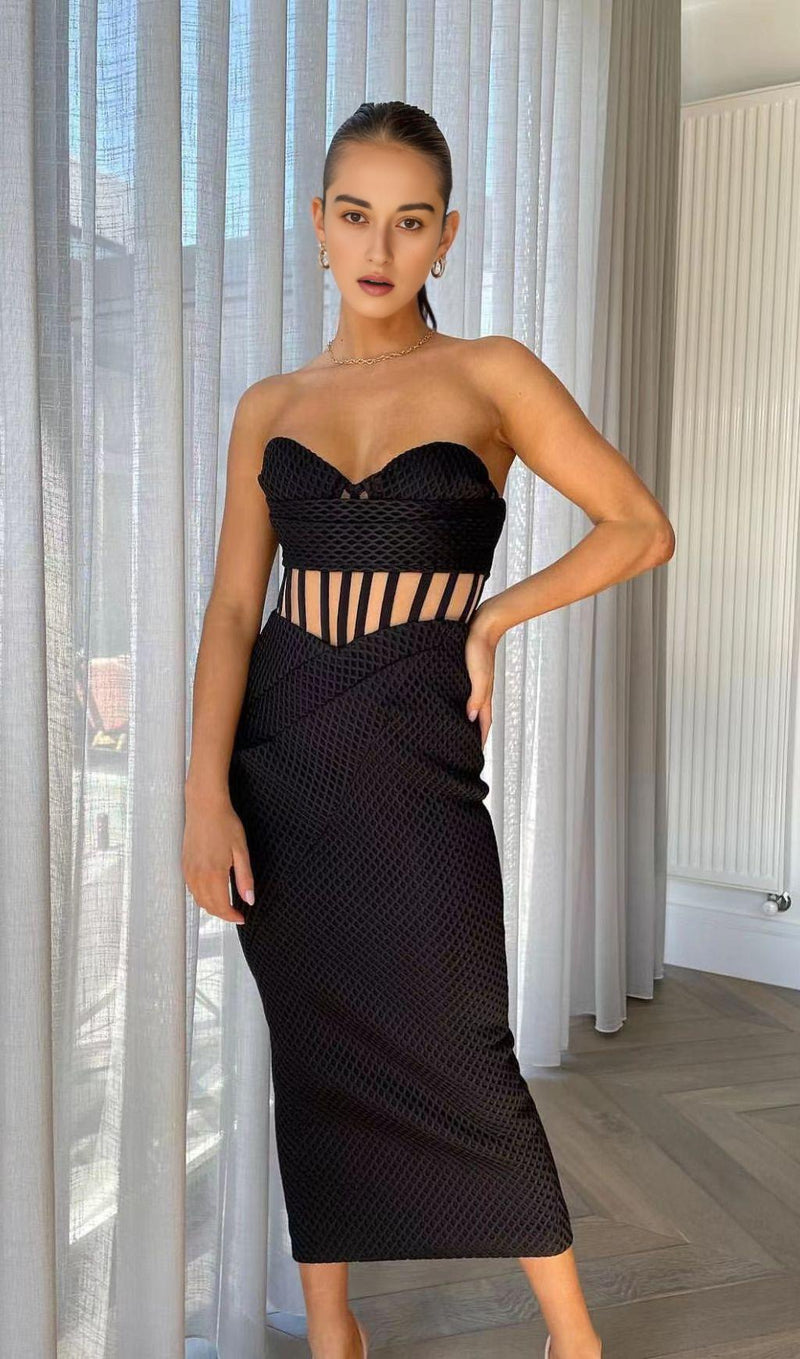 STRAPLESS CORSET DRESS IN BLACK