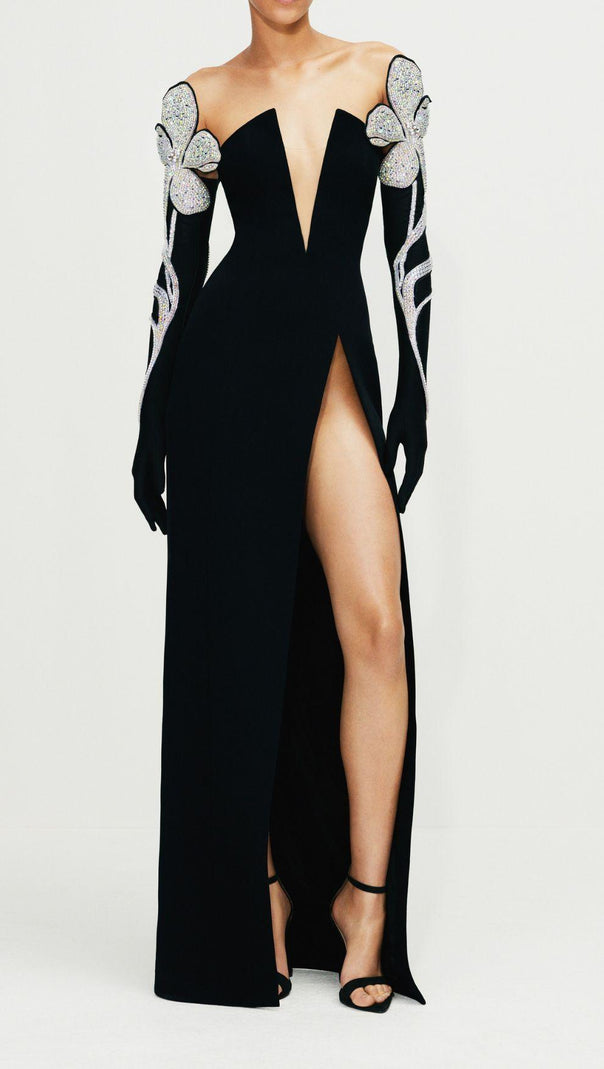 AIIZIE DEEP V MAXI DRESS IN BLACK - product image