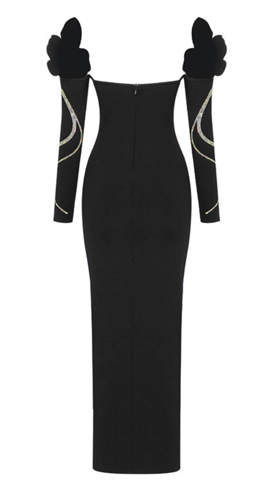 MAXIKLEID MIT TIEFEN V-AUSSCHNITT IN SCHWARZ