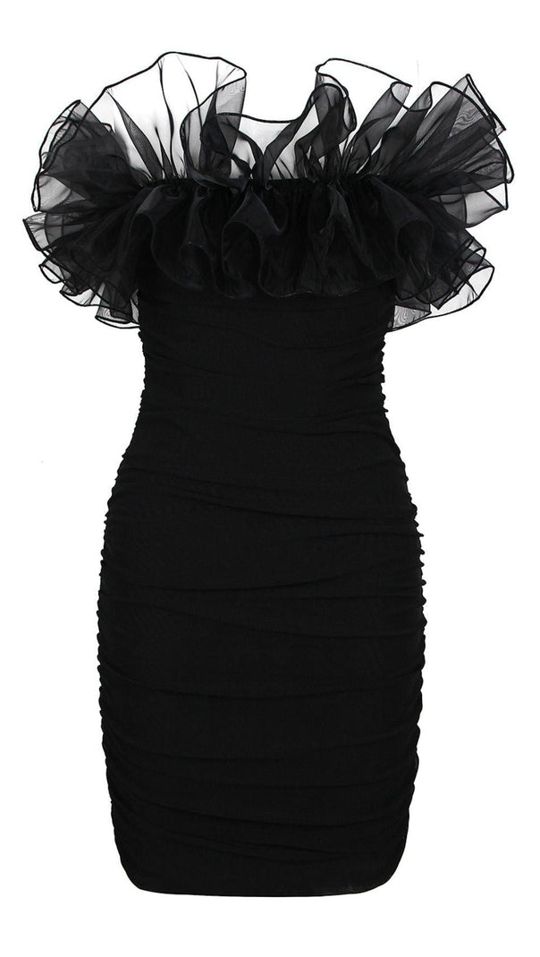 AIIZIE STRAPLESS LACE FLOWER MINI DRESS IN BLACK - product image