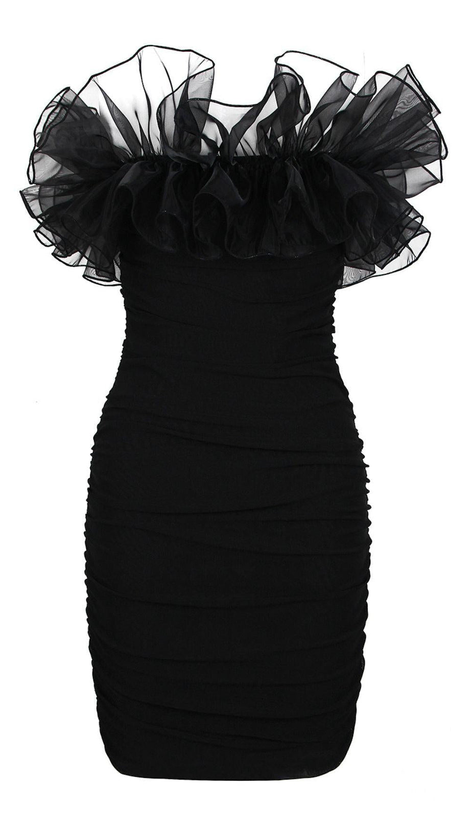 STRAPLESS LACE FLOWER MINI DRESS IN BLACK