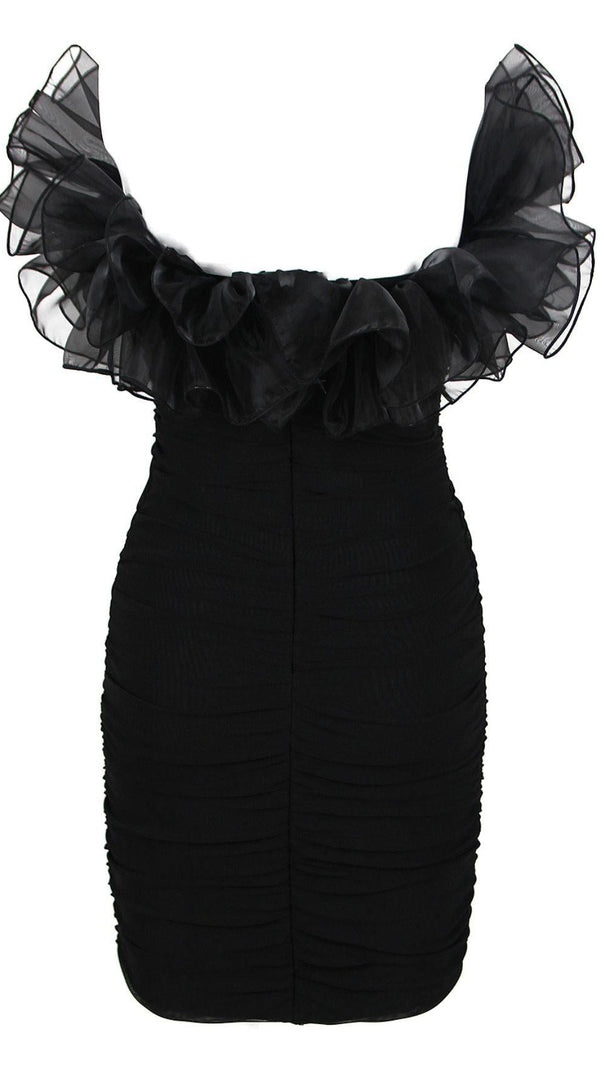 AIIZIE STRAPLESS LACE FLOWER MINI DRESS IN BLACK - product image