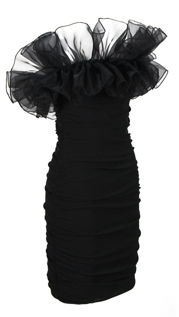 AIIZIE STRAPLESS LACE FLOWER MINI DRESS IN BLACK - product image