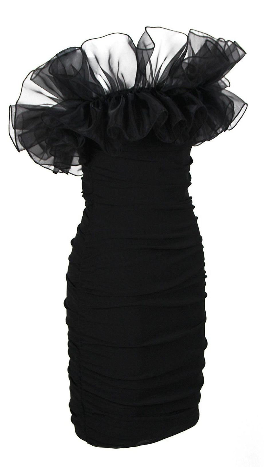 STRAPLESS LACE FLOWER MINI DRESS IN BLACK