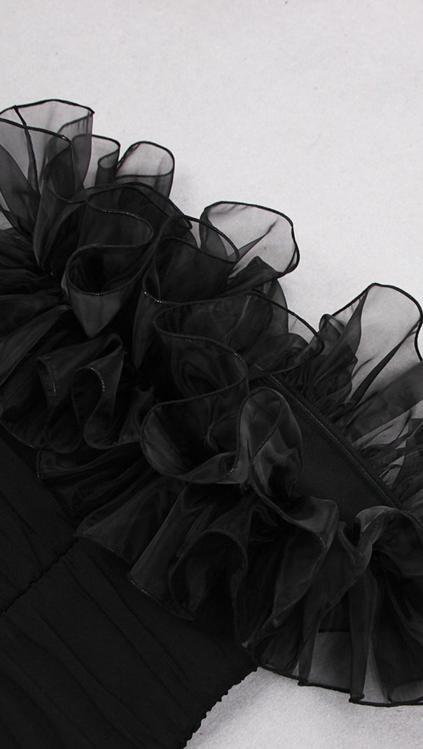 AIIZIE STRAPLESS LACE FLOWER MINI DRESS IN BLACK - product image