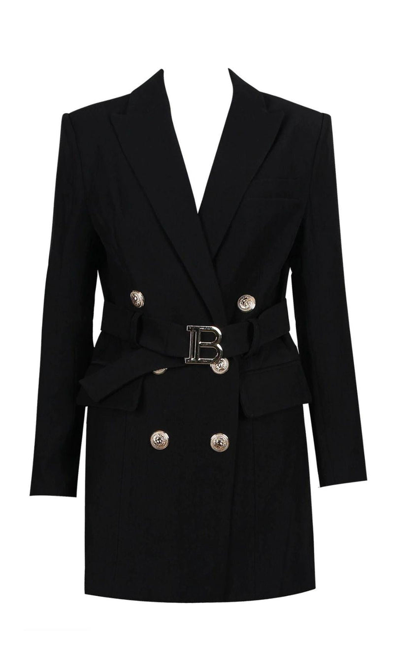 BELTED DOUBLE-BREASTED BLACK SUIT