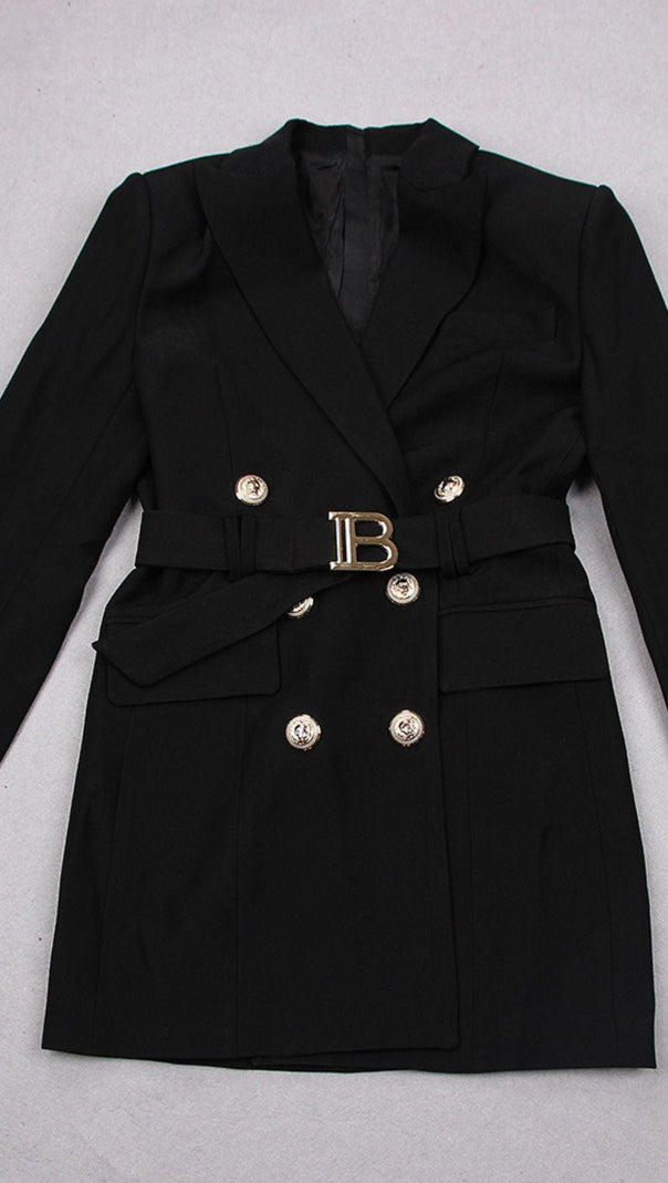 AIIZIE BELTED DOUBLE-BREASTED BLACK SUIT - product image
