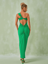 Emi One Shoulder Backless Maxi Dress In Green