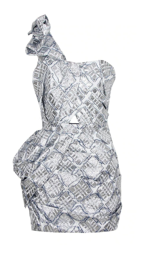 AIIZIE ONE SHOULDER DRAPED JACQUARD MINI DRESS - product image