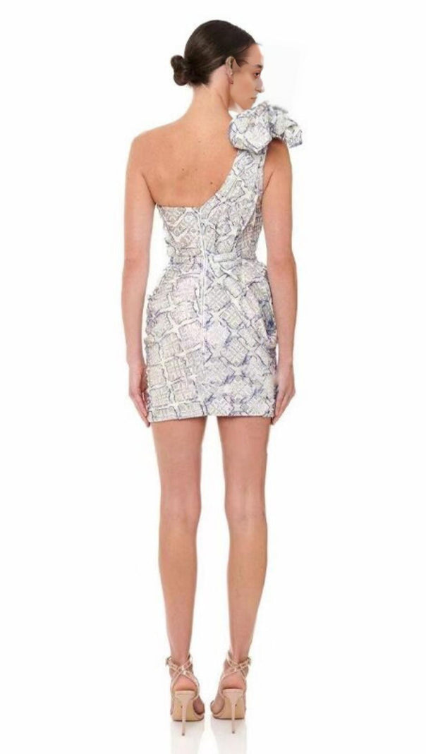 AIIZIE ONE SHOULDER DRAPED JACQUARD MINI DRESS - product image
