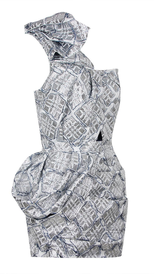 AIIZIE ONE SHOULDER DRAPED JACQUARD MINI DRESS - product image
