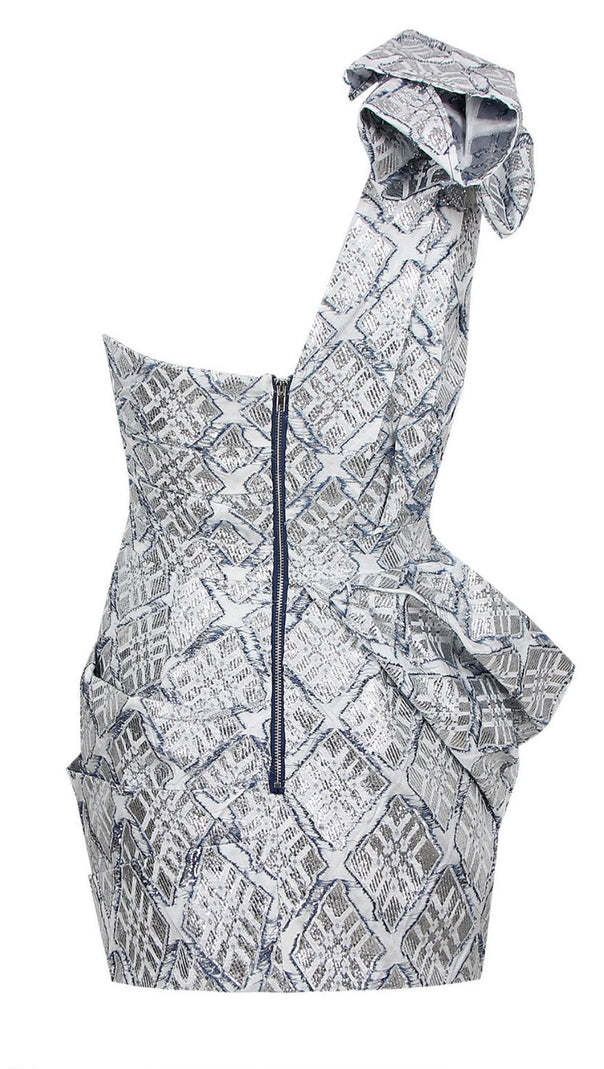 AIIZIE ONE SHOULDER DRAPED JACQUARD MINI DRESS - product image