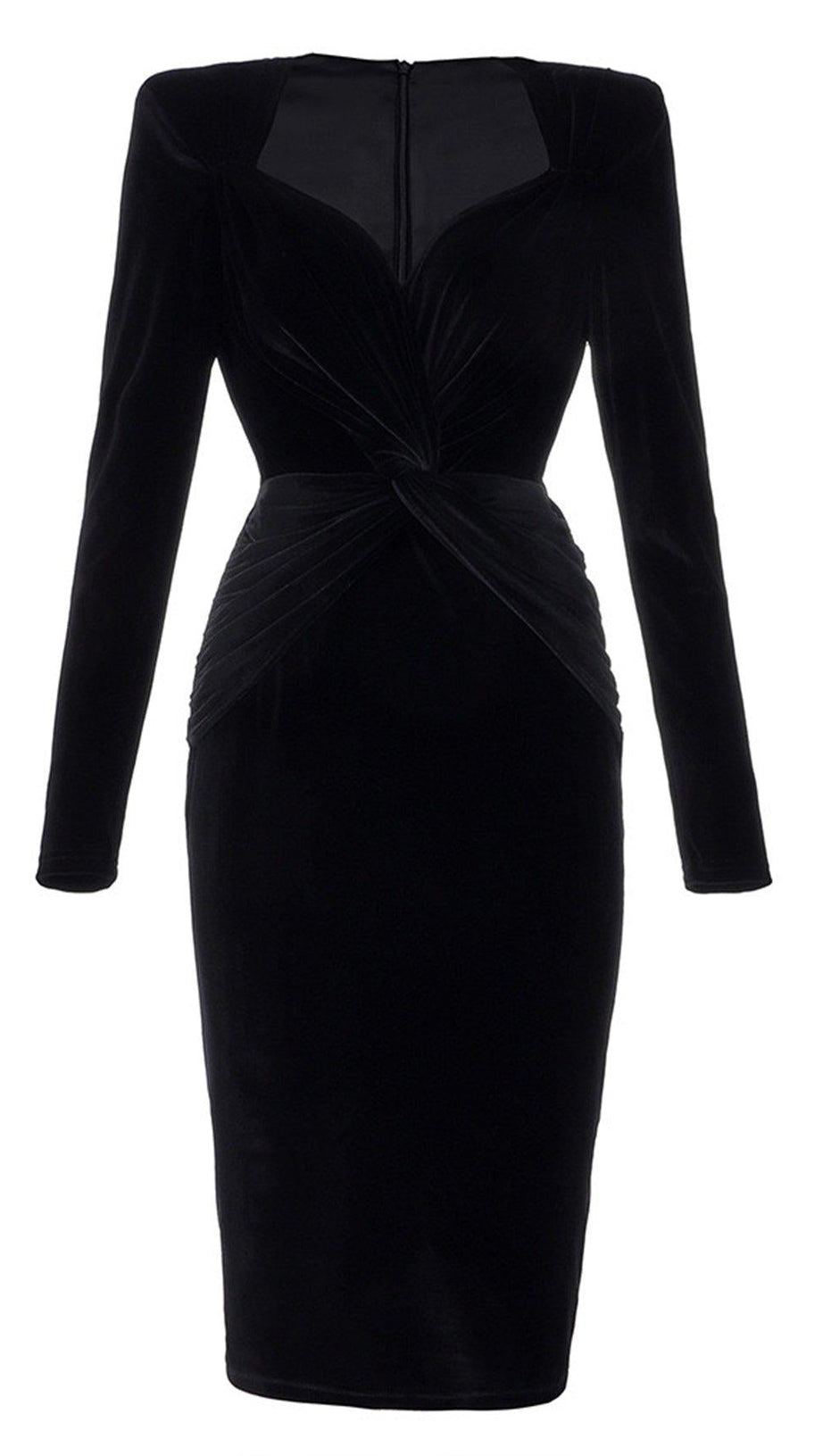 BLACK VELVET SATIN V-NECK DRESS