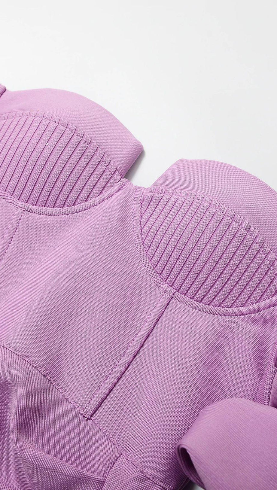 STRAPLESS DRAPED SLEEVE SLITS BANDAGE DRESS IN PURPLE