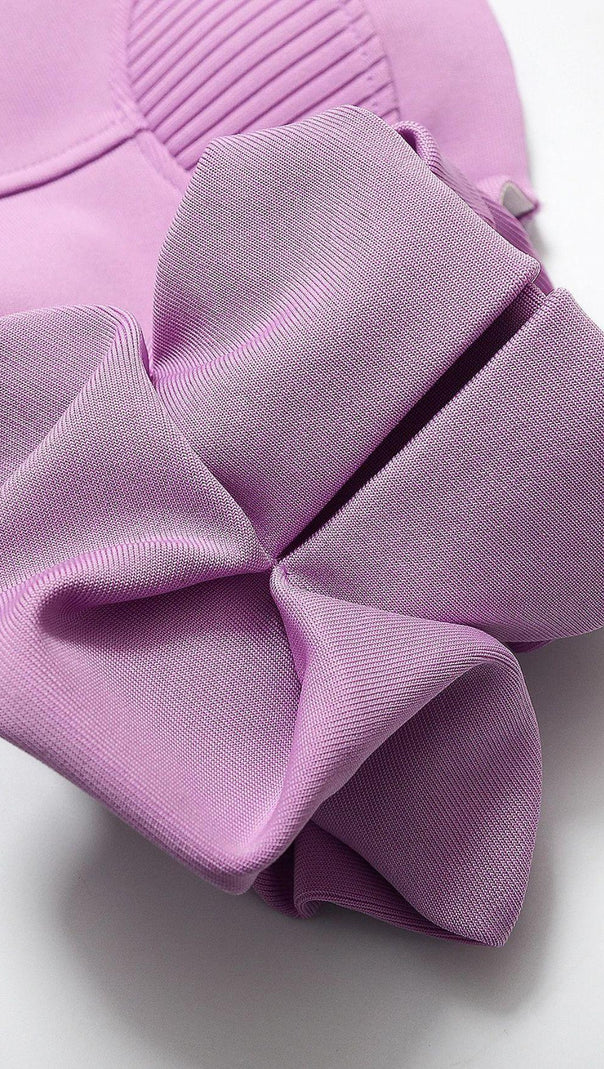 AIIZIE STRAPLESS DRAPED SLEEVE SLITS BANDAGE DRESS IN PURPLE - product image