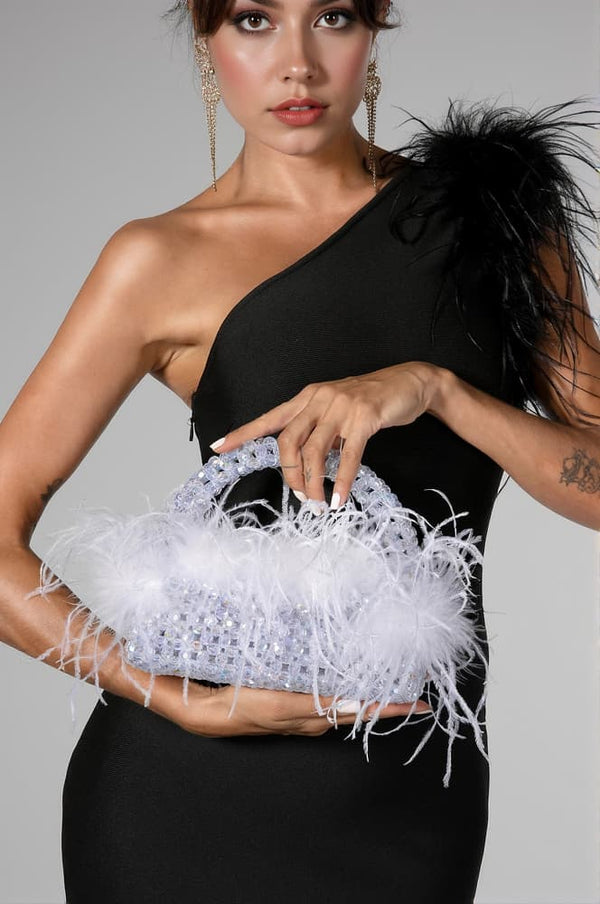 Bristin Ostrich Feather & Bead Bag