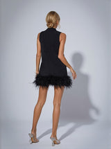 Nisha Feather Mini Dress In Black