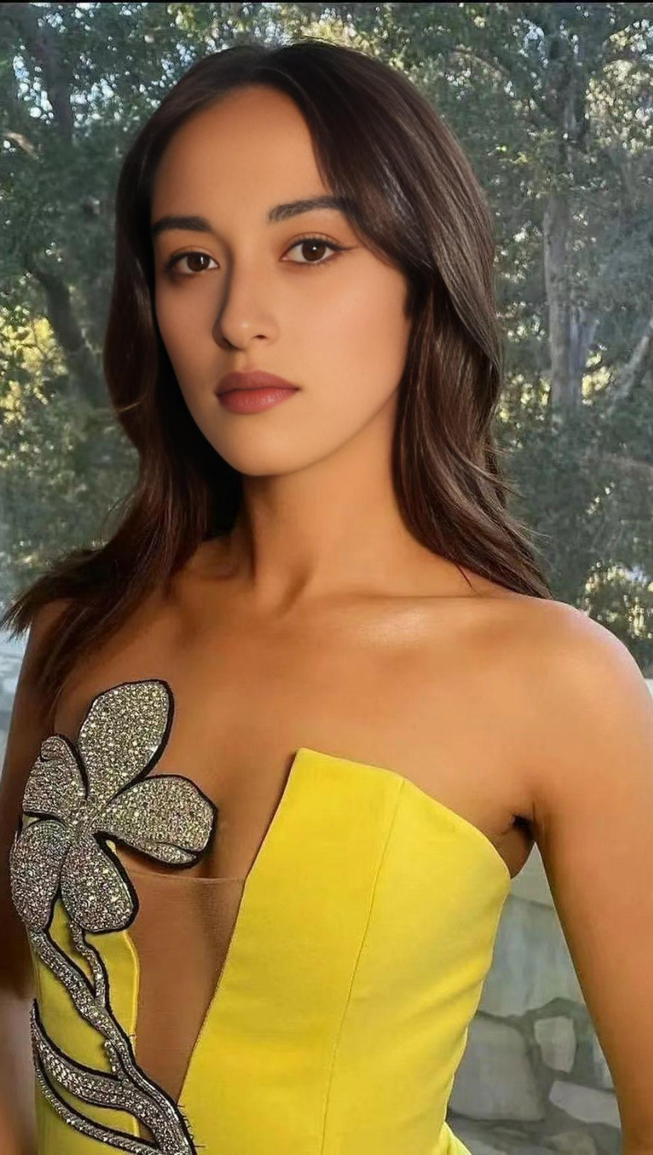 MINI ABITO CON FIORI DI CRISTALLO GIALLO